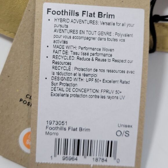 Prana Foothills Flat Brim Hat UPF 50 Tan Adjustable Unisex Logo Packable NEW - Picture 8 of 16